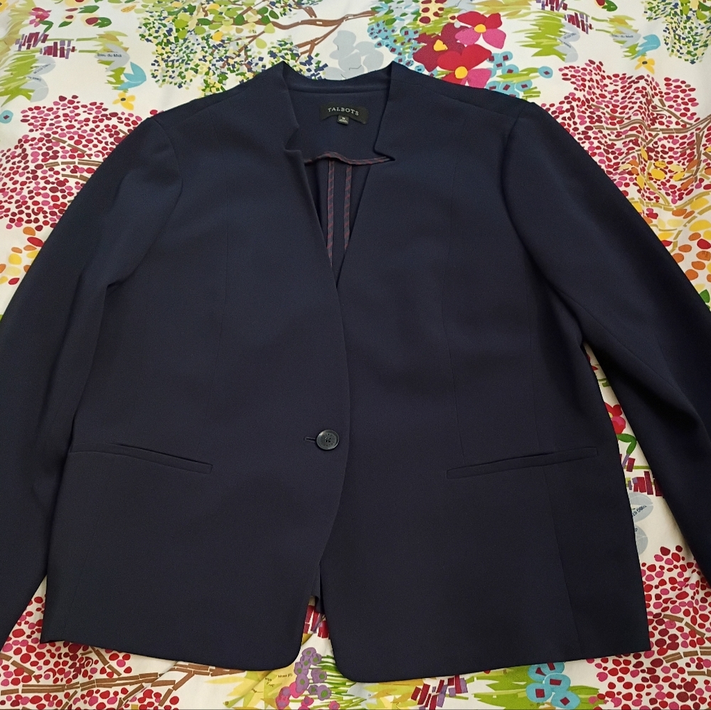 Talbots Navy Collarless Single-Button Blazer Size… - image 1